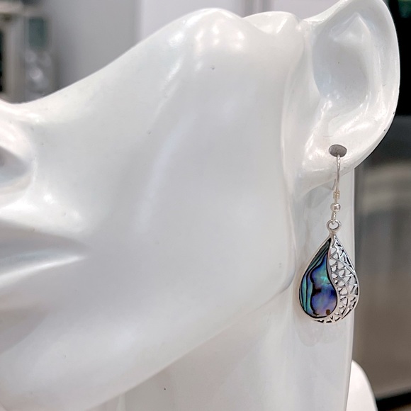 Abalone Shell Sterling Silver Dangle Earrings - Picture 2 of 11